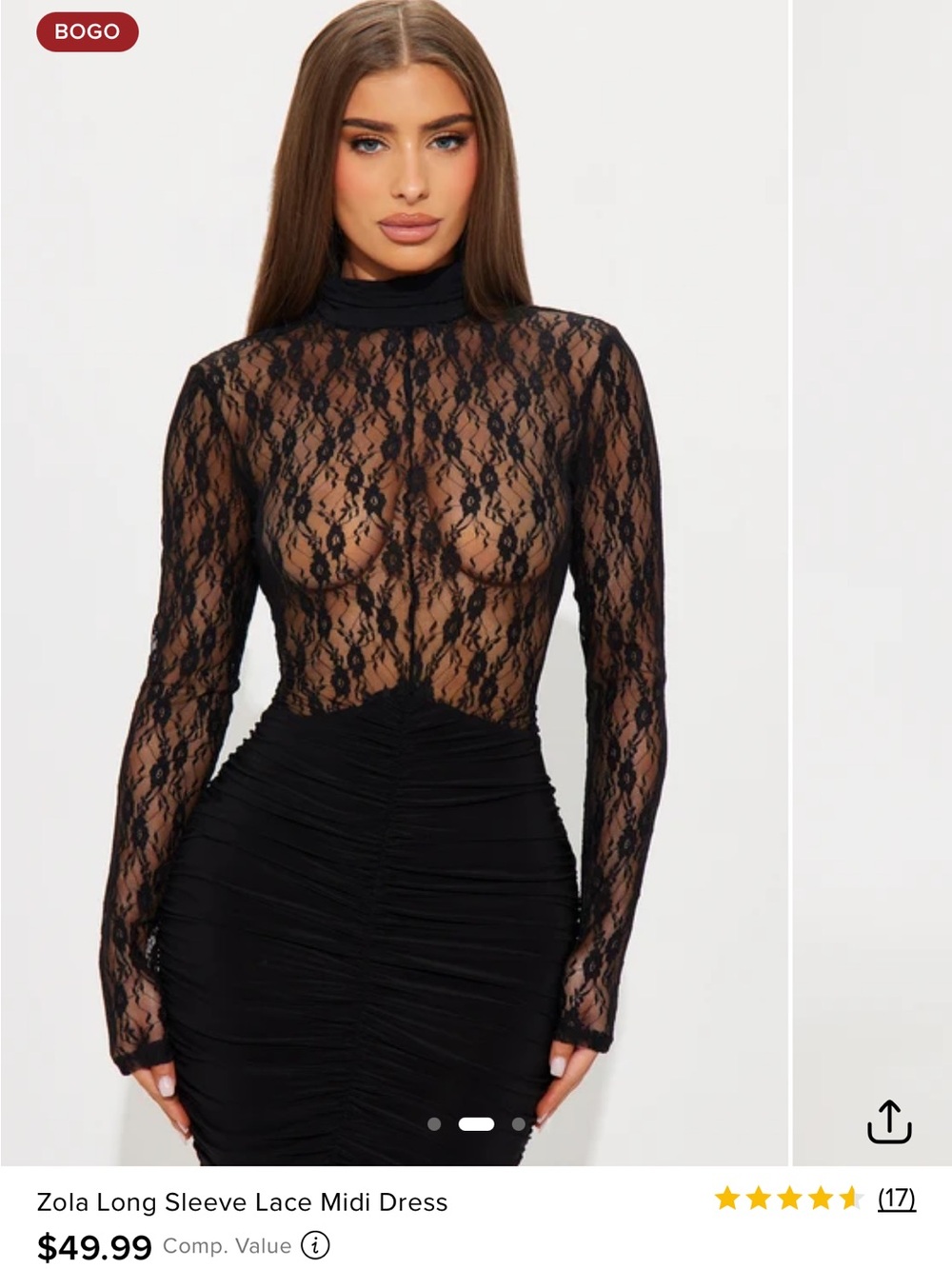 Fashion Nova Black Long Sleeve Lace Midi Dress